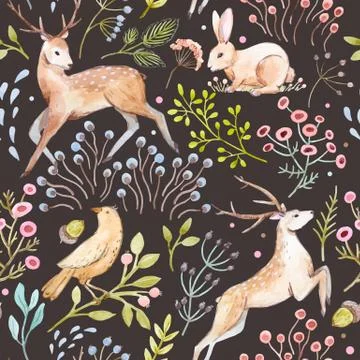 Nice vector watercolor forest pattern Illustrazione stock