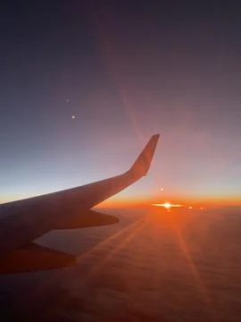 Nice view in airplane &amp; sunset Foto stock