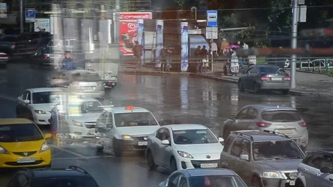 Nice view and scene of passing vehicles, cars, buses Stock-Footage 129766124