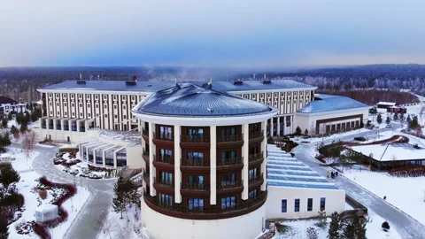 Nice view of Borovoe.  Winter time at the  Rixos hotel in Kazakhstan. Stock Footage 145127251