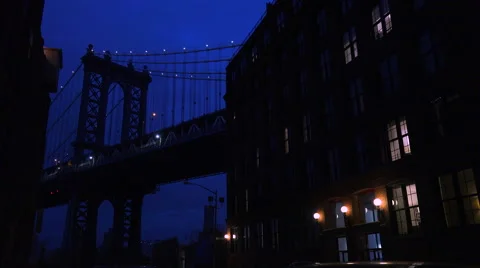 A nice view of a Brooklyn New York street with the Bridge background and Stock-Footage 47256660