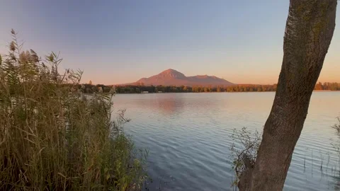 Nice view of the city lake and mountain peak. Stock Footage 167482733