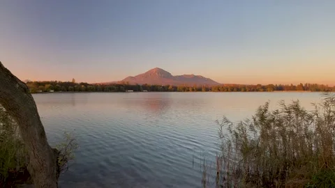 Nice view of the city lake and mountain peak. Stock Footage 167482777