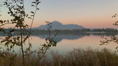 Nice view of the city lake and mountain peak. Stock Footage 167482910