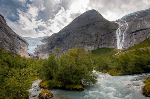 Nice view of the glacier in briksdal Stock Photos