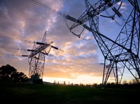 Nice view of high voltage electricy towers Foto stock
