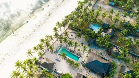 Nice view of the hotel on the beach Stock Photos