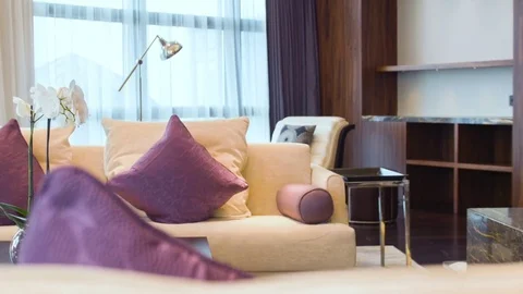 Nice view of hotel room interier Stock Footage 74372484
