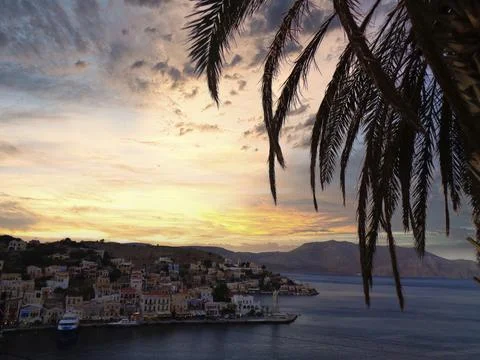 Nice view to karpathos at the sunset Stock Photos