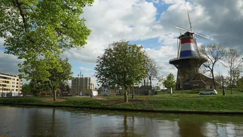 Nice view of Leiden in 4K. Stock Footage 130065125