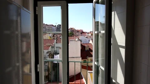A nice view of Lisbon through a window Stock Footage