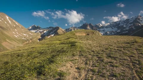 Nice view of the mountain peaks of Dombai. Stock Footage 158459344