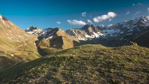 Nice view of the mountain peaks of Dombai. Stock Footage 158459366