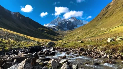 Nice view of the mountain river in the picturesque gorge of the Caucasus Stock Footage 163315254