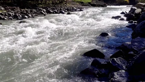 Nice view of the mountain river in the picturesque gorge of the Caucasus. Stock Footage 164269372