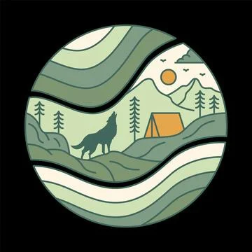 Nice view of mountains mono line graphic illustration vector art t-shirt desi Stock-Illustration