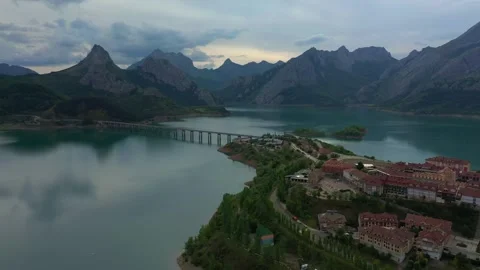 Nice View over lake in Riano, Spain Stock Footage 267442866