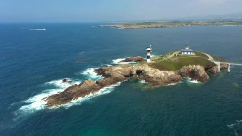 Nice View over Lighthouse at Faro de Ribadeo, Lugo, Spain Stock Footage 268211711