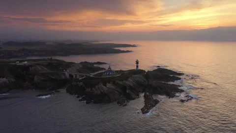 Nice View over Lighthouse at Faro de Ribadeo, Lugo, Spain Stock Footage 268211724