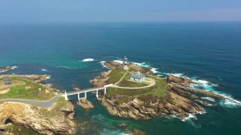 Nice View over Lighthouse at Faro de Ribadeo, Lugo, Spain Stock Footage 268211731