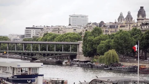 Nice view of Paris and the River Seine Stock Footage 80411411