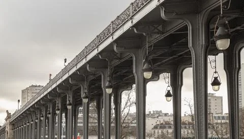 Nice view of Pont de Bir Hakeim bridge in Paris. Stock Photos
