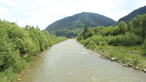 Nice view at the river in the mountains of Ukraine Stock Footage 98984327