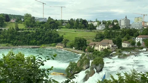 Nice View to river Rhine falls rock, Switzerland Video stock 156961212