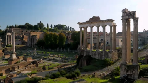 Nice view on the ruins of the Roman Forum the remains of antique temples Stock Footage 148993482