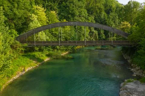 Nice view of the Serio river and old bridge Stock Photos