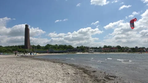 Nice view at the submarine U-995 at the beach of Laboe in Germany on a sunny  Stock Footage 155817248