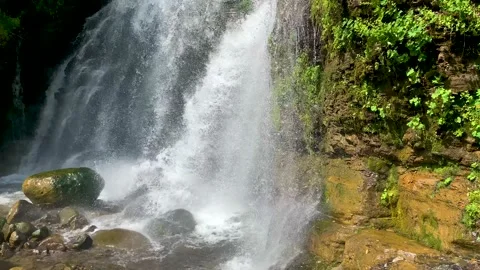 Nice view of the waterfall in the mountains of the North Caucasus. Stock Footage 157722875