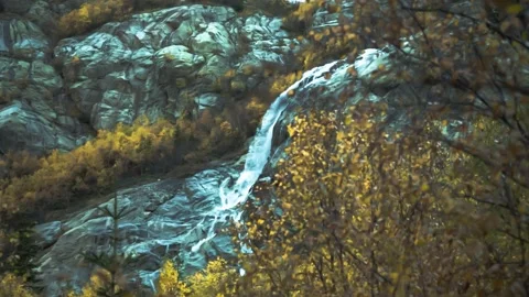 Nice view of the waterfall in the mountains of the North Caucasus. Stock Footage 158458608