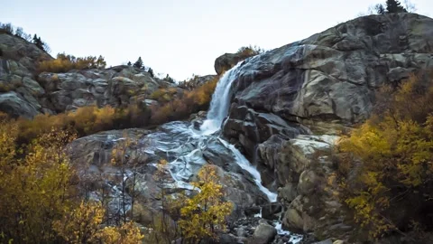 Nice view of the waterfall in the mountains of the North Caucasus. Stock Footage 158458609