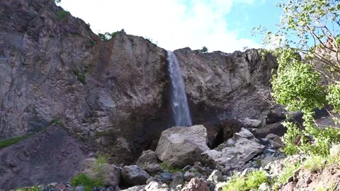Nice view of the waterfall in the mountains of the North Caucasus. Stock Footage 158820994