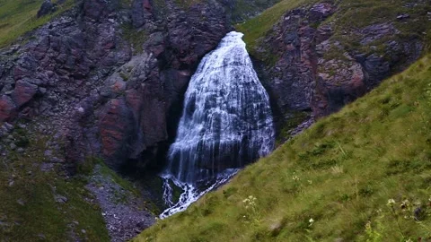 Nice view of the waterfall in the mountains of the North Caucasus. Stock Footage 158821000