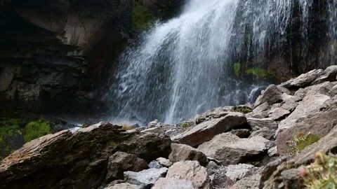 Nice view of the waterfall in the mountains of the North Caucasus. Stock Footage 158821058