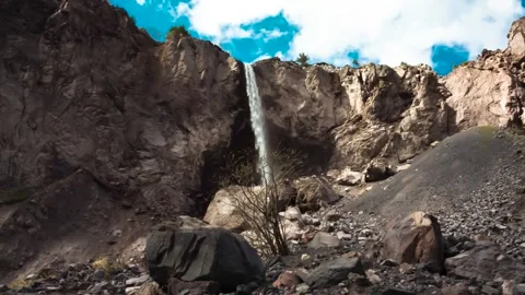 Nice view of the waterfall in the mountains of the North Caucasus. Stock Footage 158821276
