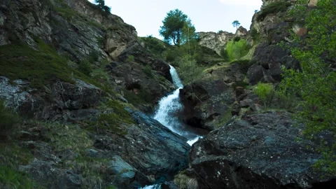 Nice view of the waterfall in the mountains of the North Caucasus. Stock Footage 158821277