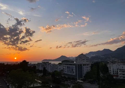 Nice view from the window. The sunset of the day, the sun slowly sets Stock Photos