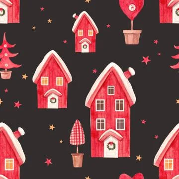 Nice watercolor christmas pattern Stock Illustration