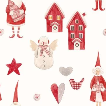 Nice watercolor christmas vector pattern Stock Illustration