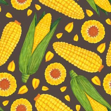 Nice watercolor corn seamless pattern with kernels Stock Illustration