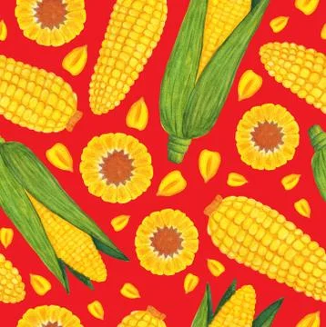 Nice watercolor corn seamless pattern with kernels Stock Illustration
