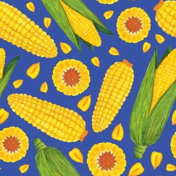 Nice watercolor corn seamless pattern with kernels Stock Illustration