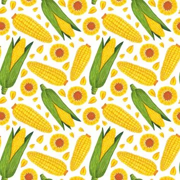Nice watercolor corn seamless pattern with kernels Stock Illustration