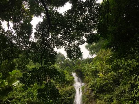 Nice waterfall on mountain cliff Stock Photos