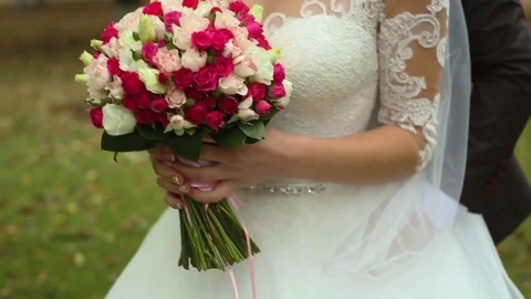 Nice wedding bouquet in bride's hand Stock Footage 73110852