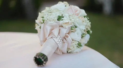 Nice wedding bouquet on the table Stock Footage 47328379