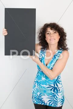 Nice Woman Pointing Copy Space On White Background